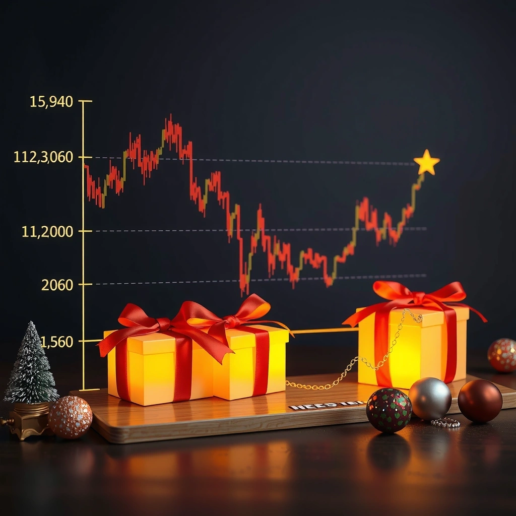 Stock chart showing historical valuation dropping to Christmas floor